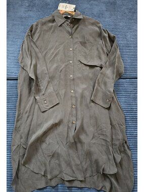 ZARA Women’s XS‑S Gray 100% Lyocell Button Up Shirt Tunic Soft Lightweight NWT